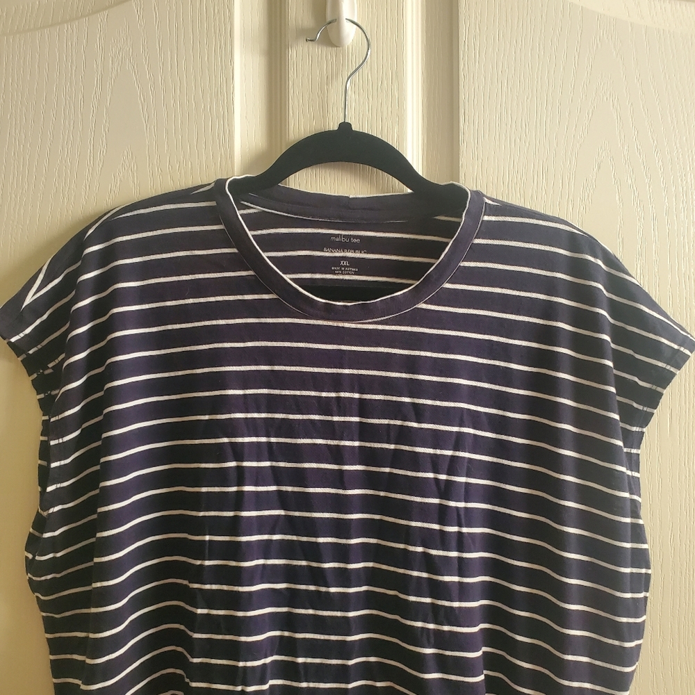 NWOT Banana Republic Malibu Tee with Tie Hem Navy & White Stripe Size XXL - Picture 2 of 6